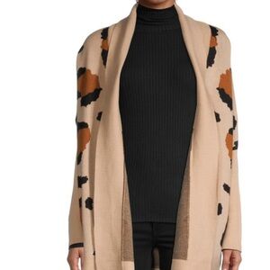 Joan Vass Kimono Oversized Leopard Open Front Cardigan Size S